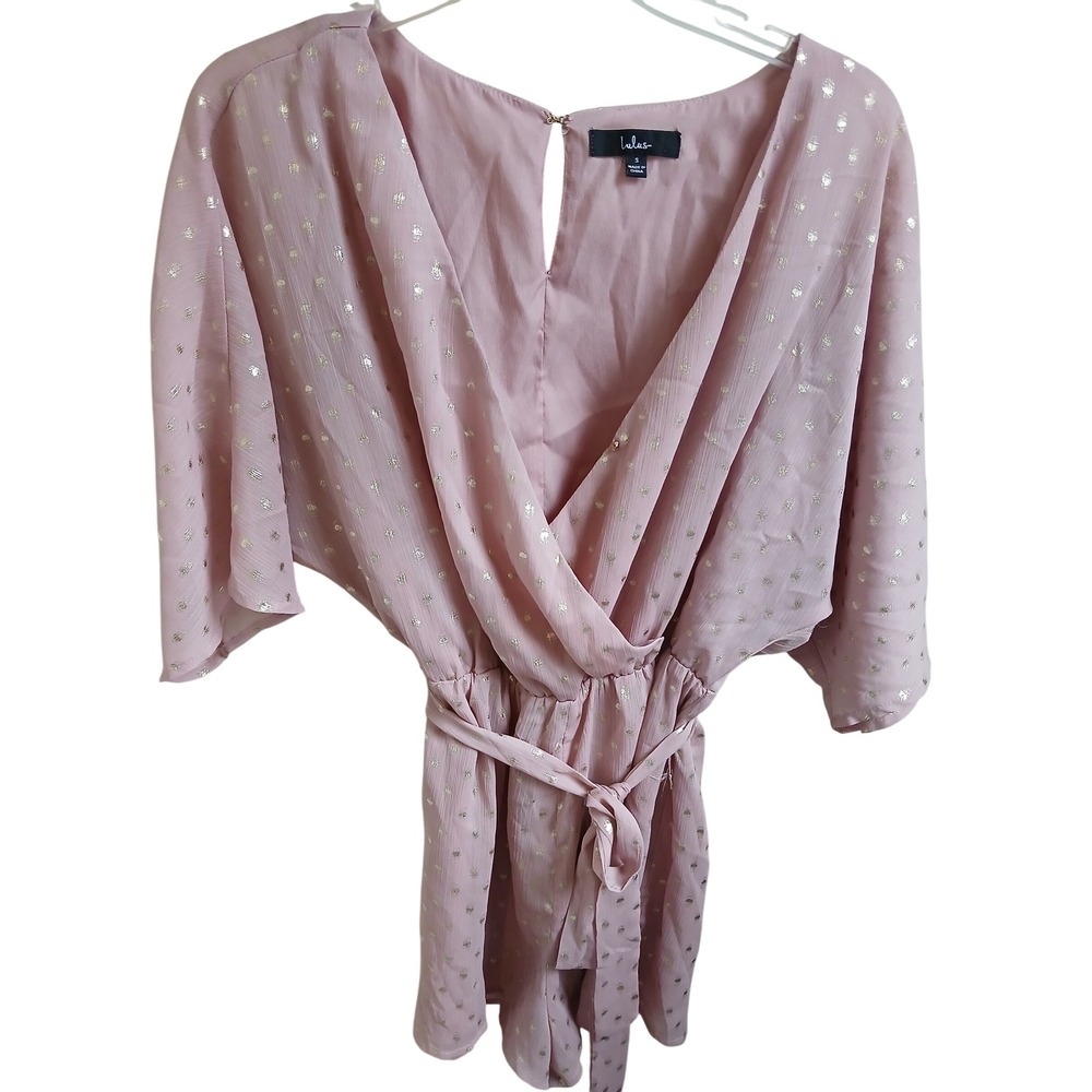 Lulus‎ Pink Gold heart  Wrap Romper Small Elegant Party Cocktail